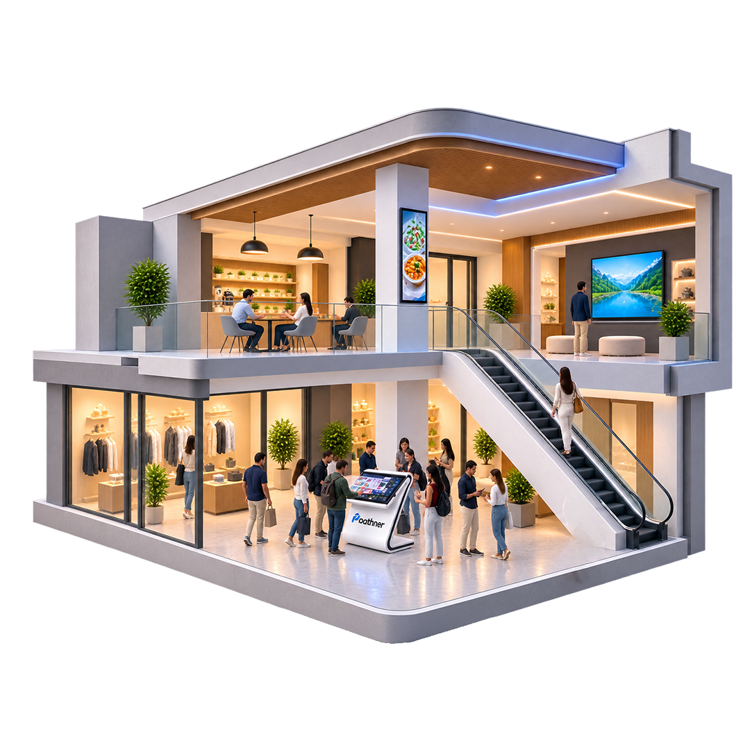 Digital layer running inside a multi-storey venue